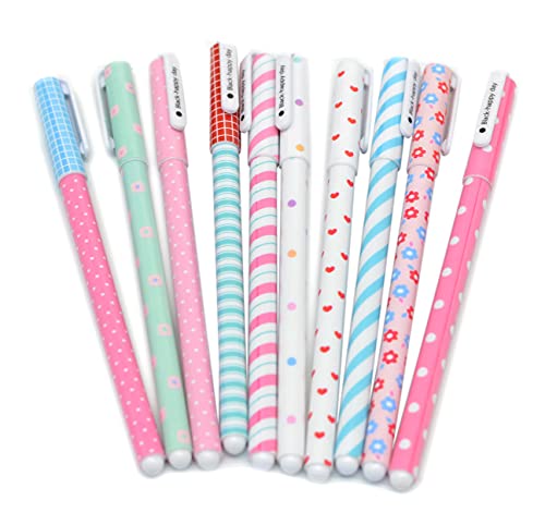 Fluent Writting Pen, 10 Pcs 0.38 mm 10 Color Black Ink Rolling Ball Cute Gel Ink Pen for Student and School Office Supplies (A)