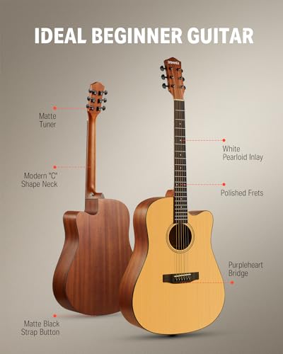 Donner 41” Acoustic Guitar Bundle for Beginners Adults with Online Lesson, 4/4 Full Size Steel Acustica Guitarra with Gig Bag, Tuner, Strap, Strings, Picks, Capos, Cutaway, Natural, DAG-1C/DAD-110C - Image 5