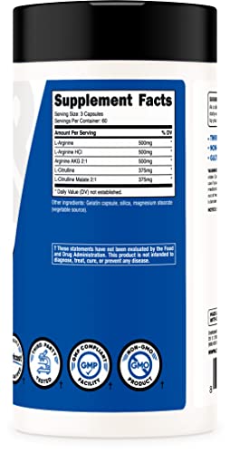 Nutricost Nitric Oxide Booster 750mg, 180 Capsules - 2250mg Per Serving - Gluten Free and Non-GMO - Image 3