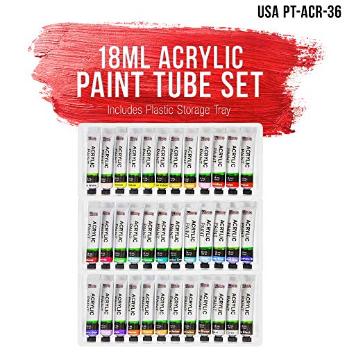 U.S. Art Supply Professional 36 Color Set of Acrylic Paint in Large 18ml Tubes - Rich Vivid Colors for Artists, Students, Beginners - Canvas Portrait Paintings - Color Mixing Wheel - Image 7