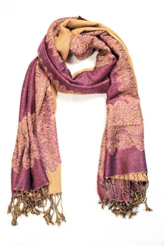 Sakkas Border Pattern Layered Reversible Woven Pashmina Shawl Scarf Wrap Stole - Mauve - Image 5