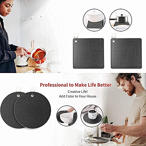 Ardanlingke Silicone Trivet Mats, trivets for hot pots and Pans, Extra Thick Hot Pads for Kitchen, Multi-Purpose Pot Holder, Non-Slip Jar Opener, Gripper Pad, Drying Mat, Coaster (4 Pcs, Dark Gray) - Image 3