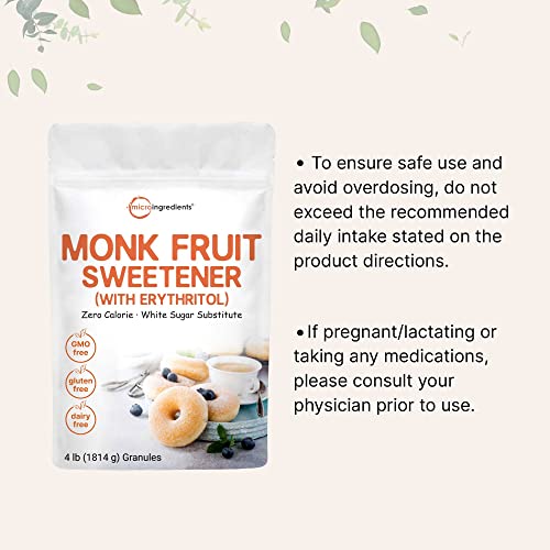 Monk Fruit Sweetener with Erythritol Granules, 4 Pounds, No After Taste, 1:1 White Sugar Substitute, Keto Diet Friendly, Zero Calorie, Natural Sweetener for Drinks, Coffee, Tea, Cookies, No-GMO, Vegan - Image 6