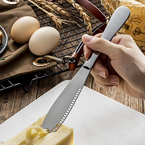 AXIAOLU Stainless Steel butter Spreader Knife, 3-in-1 Kitchen Gadgets, Curler, Butter Grater, Multifunctional Chopping Slot with Serrated Edge (Silver, 1) - Image 6