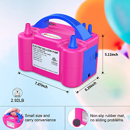 IDAODAN Electric Balloon Pump, Portable Electric Balloon Blower Machine Balloon Air Pump Dual Nozzle Rose Red 110V 600W Balloon Inflator for Party Decorations - Image 3