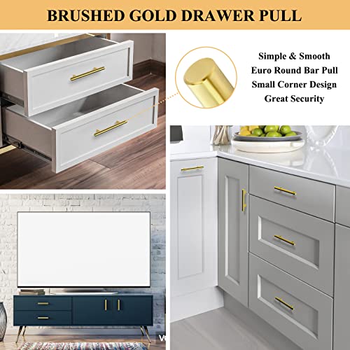 Plustool 30Pack 3''Hole Centers Gold Cabinet Handles-Brushed Brass Cabinet Pulls Gold Dresser Drawer Pulls-Stainless Steel Door Hardware Handle for Kitchen Bathroom Bedroom Furniture-5''Overall Length - Image 4