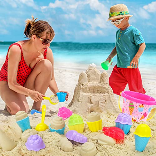 Bennol Beach Sand Toys for Kids Toddlers, Ice Cream Theme Kids Beach Sand Toys Set with Bucket Pail and Bag, Sand Castle Travel Beach Sandbox Toys Kit for Kids Toddlers Girls Boys Ages 3-10 - Image 8