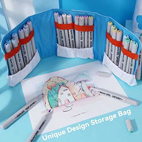 Arrtx Alcohol Markers 24 Fresh Colors Brush Marker and Chisel Marker for Artists Coloring, Dual Tip Alcohol-based Ink, Permanent Art Marker Pen for Artist Adult Kids Drawing Calligraphy Illustration - Image 4