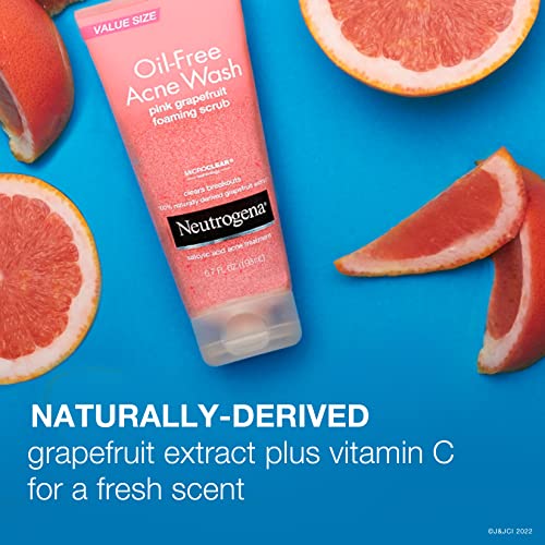 Neutrogena Oil Free Pink Grapefruit Acne Treatment Face Wash with Vitamin C, 2% Salicylic Acid, Gentle Foaming Facial Scrub to Treat & Prevent Breakouts, 6.7 Fl Oz, Pack of 3 - Image 5
