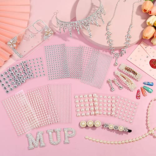 2032 Pieces Self Adhesive Hair Gems and Hair Pearls, Face Pearls and Jewels Stickers for Makeup, Crafts, Home Decor Scrapbooking Embellishments, 7 Sizes 3mm/4mm/5mm/6mm/8mm/10mm/12mm - Image 2