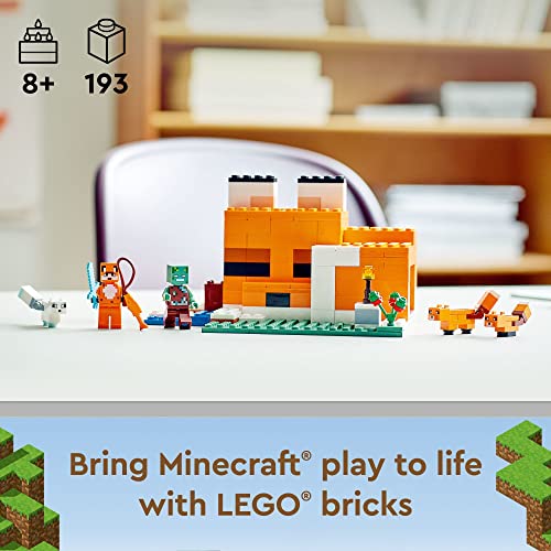 LEGO Minecraft The Fox Lodge House 21178 Animal Toys with Drowned Zombie Figure, Birthday Gift for Kids, Boys and Girls Age 8 Plus Years Old - Image 6