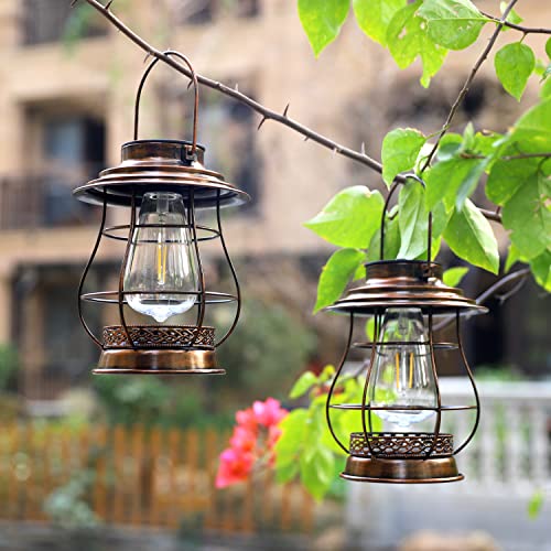 Hanging Solar Lantern,Solar Lantern Outdoor Waterproof,Solar Outdoor Lantern,Retro Desigh Outdoor Lanterns for Patio,Courtyard,Lawn,Garden - Image 7