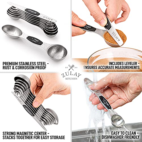 Zulay Kitchen Stackable Magnetic Spoons Set of 8 - Dual Sided Magnetic Measuring Spoons Set Fits In Spice Jars - Stainless Steel Measuring Spoons Magnetic For Dry and Liquid Ingredients (Black) - Image 2