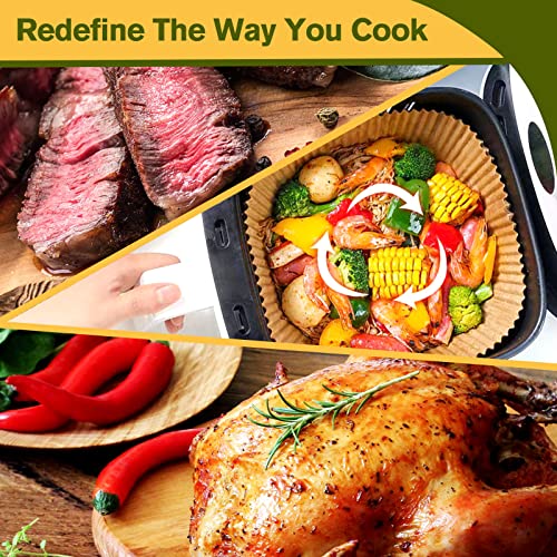 Large Air Fryer Disposable Paper Liners Square 9 Inch, 125 Pcs Parchment paper liner for 5-8QT Air fryer, Oil-proof, Water-proof, Parchment Baking Paper for Baking Roasting Microwave - Image 3