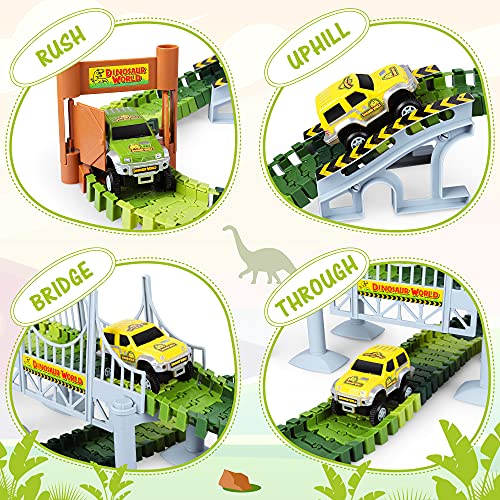 Dinosaur Toys-187 Pcs Create A Dinosaur World Road Race-Flexible Track Playset & 2 Pcs Cool Dinosaur Car for 3 4 5 6 Year & Up Old Boy Girls Best Gift - Image 5