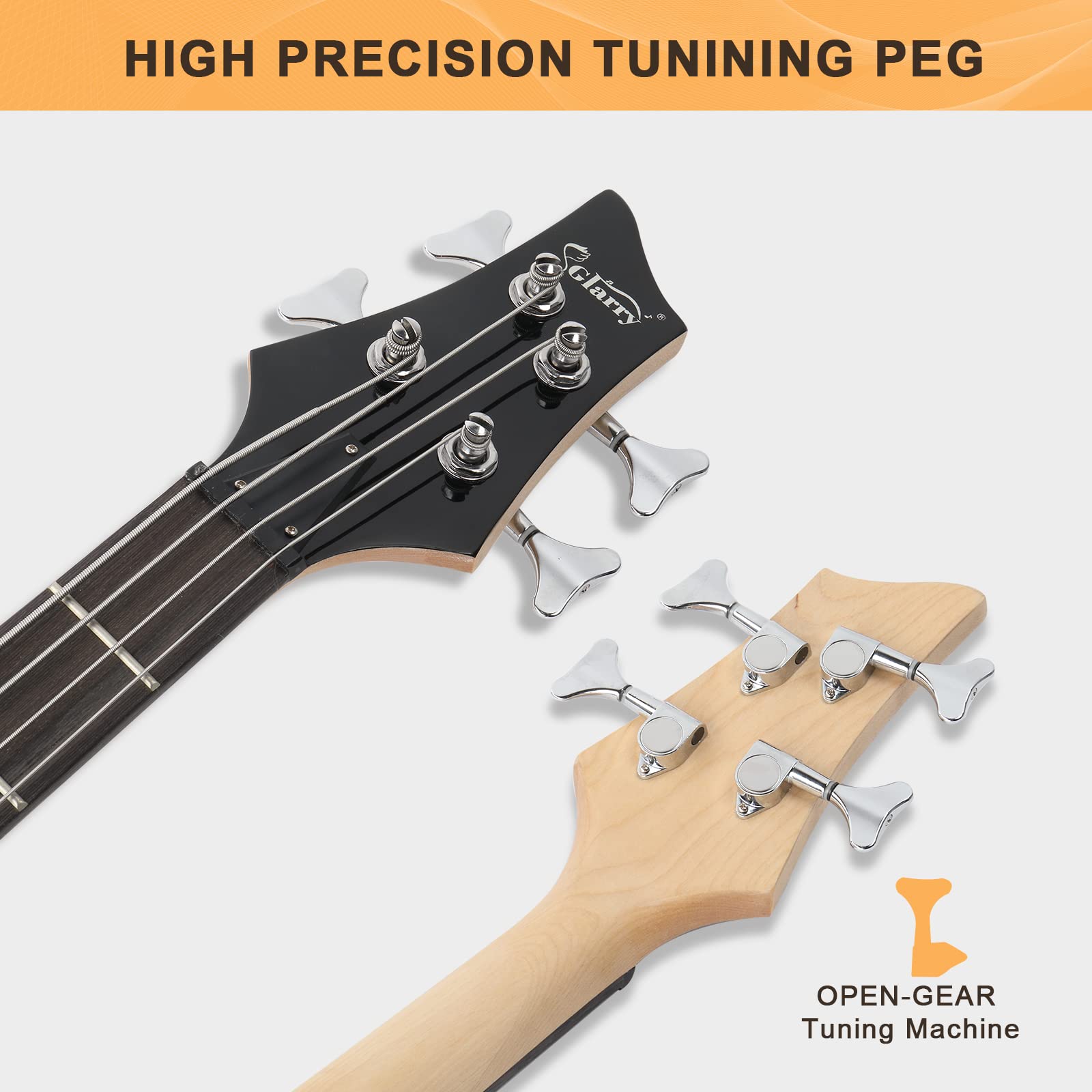 GLARRY Electric Bass Guitar 4 Strings Buring Fire Style Full Size for Beginner Right Hand with Bag, Strap and Accessories (Sunset) - Image 4