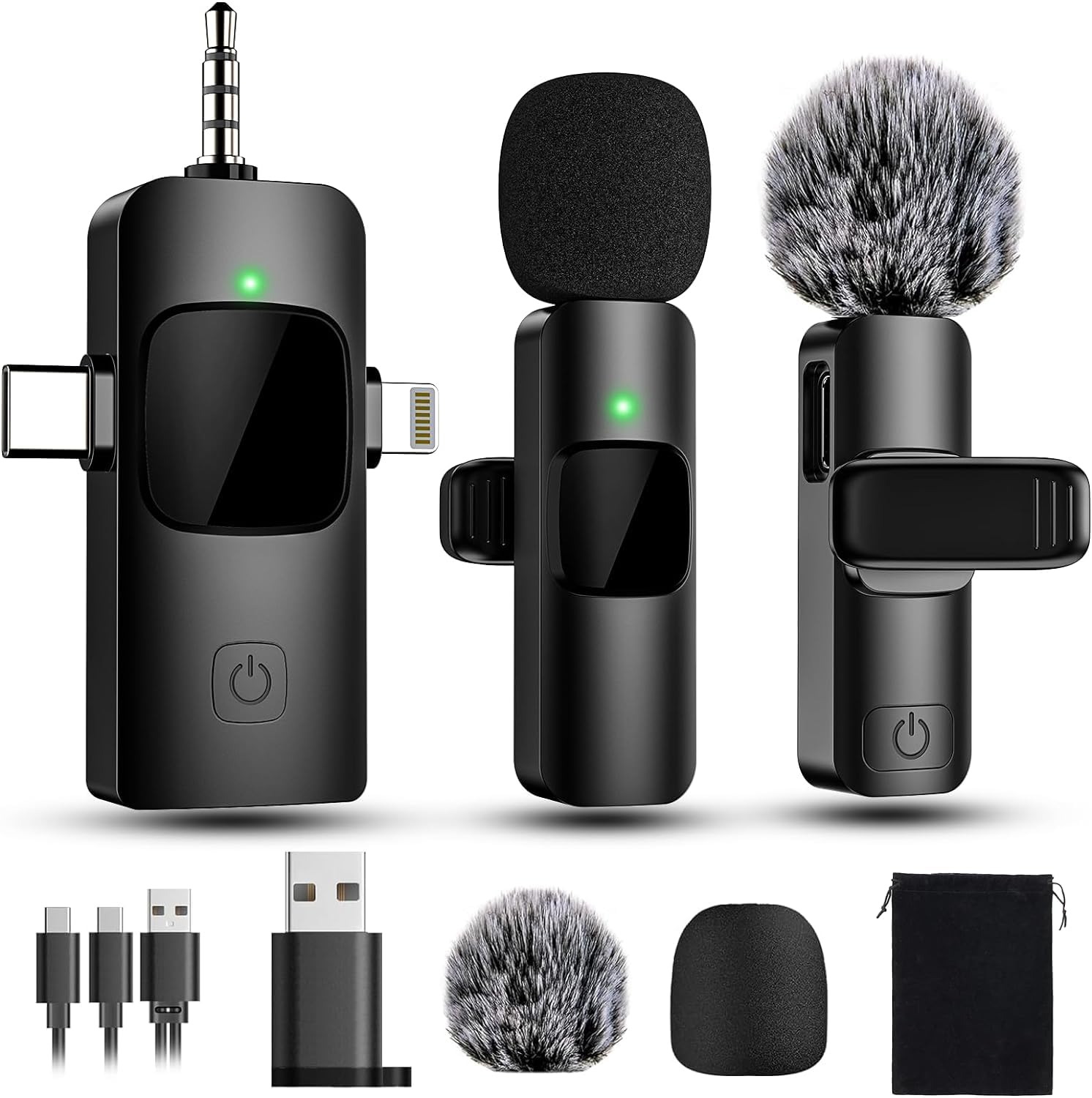 4 in 1 Mini Microphone Wireless Lavalier Microphone for iPhone Android Computer Laptop Camera USB-C,2.4G Ultra-Low Delay,Noise Reduction,Double Lapel Microphone for Youtube TikTok Vlog (Mini Mic)