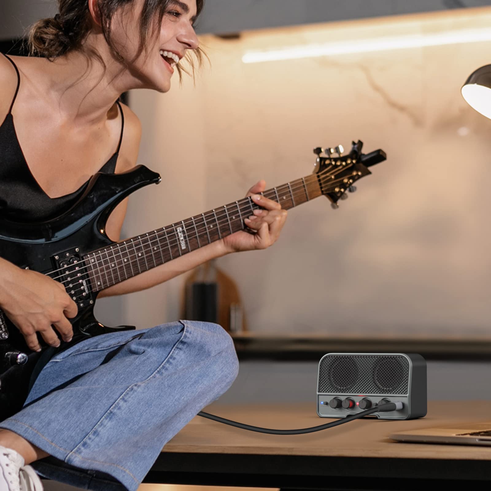 LEKATO Mini Guitar Amp Rechargeable Amplifier Electric Guitar Amp 5W, Clean/Overdrive,Bluetooth Guitar Amp Portable Guitar Amp for Daily Practice,Black - Image 3
